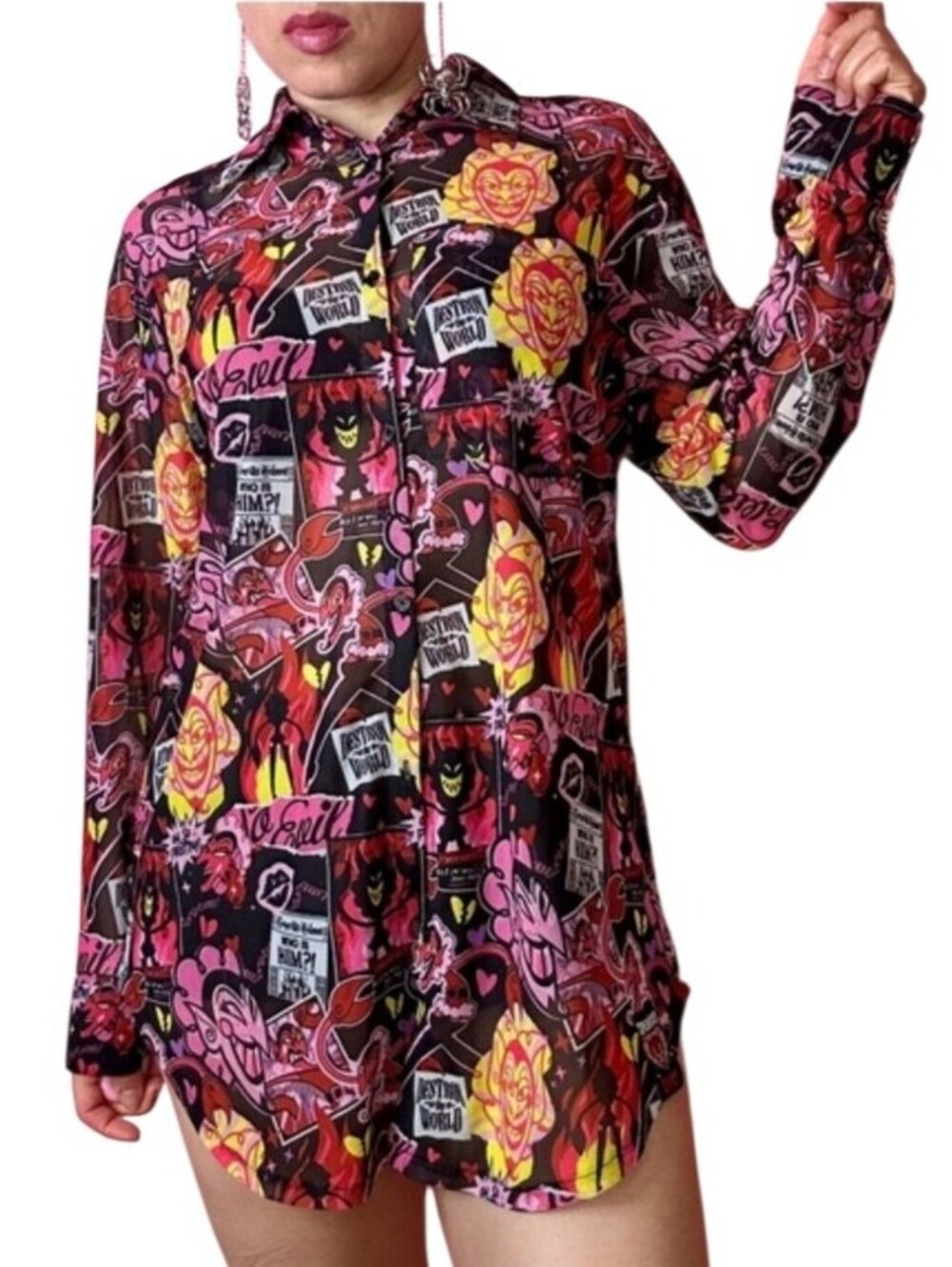 Killstar Powerpuff Girls So Evil Mesh Collar Button Down Shirt Women's Sz XS NEW